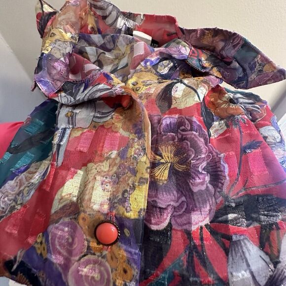 Vintage I & R Sheer Jacket Topper Dopamine Lightweight Mesh Button Down Sz. M EC - Picture 6 of 16